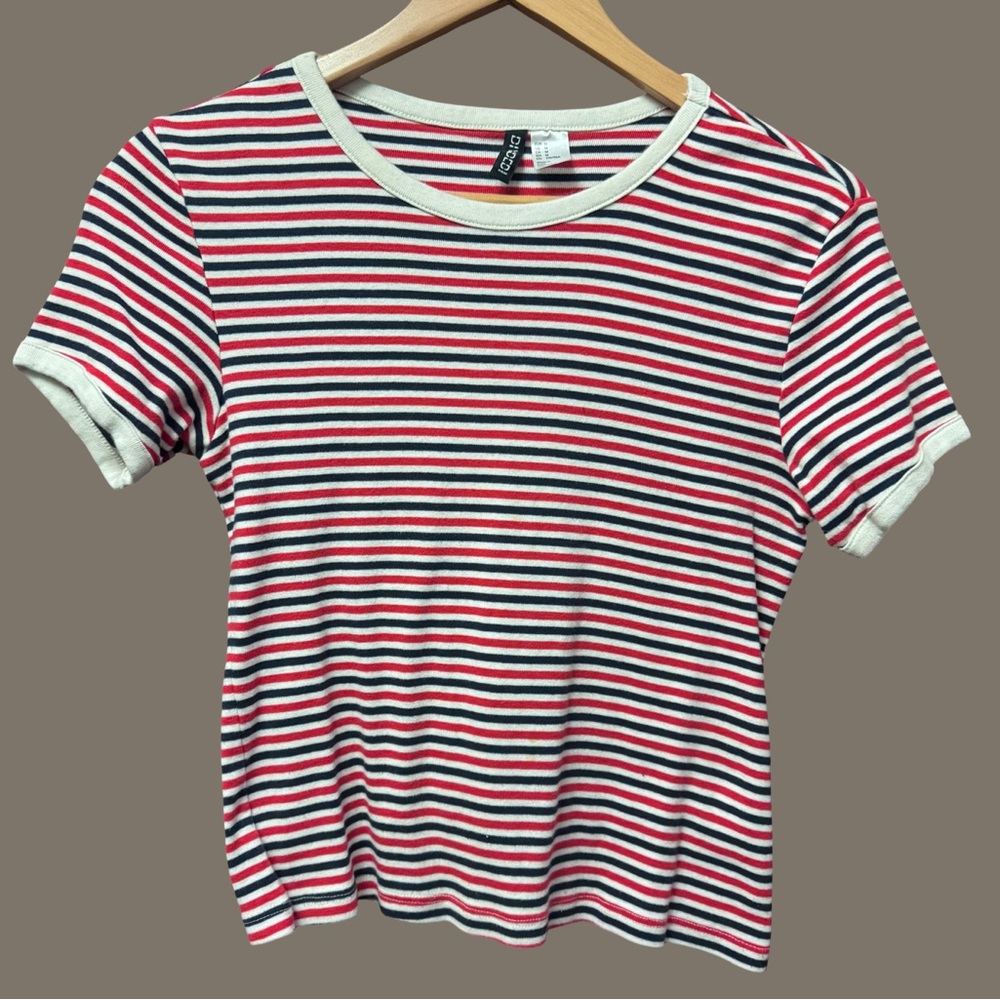 H&M Fitted Striped Cotton Tee - Red, Navy M